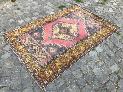 Bohemian Area Rug Handmade Wool Rug Turkish Vintage Traditional Rug 3,6 x 5,3 ft - Image 1 of 4