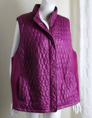 Talbots Sz 3X BRIGHT MAGENTA PINK Shiny Quilted Vest Jacket Fab - Image 1 of 4