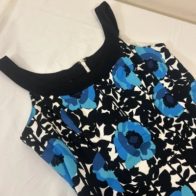 VESTIDO JONES WEAR Sin Mangas Azul Negro Floral Amapola Talla 10 Ajuste y Acampanado Foto 1 de 4