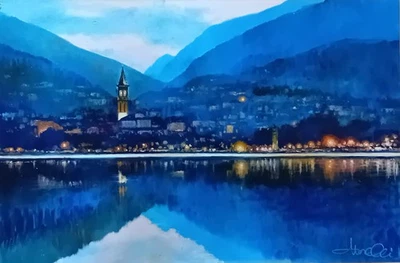 Mirko Morelli cm 60x40 Olio su tela Lecco lago di Como - Immagine 1 di 4