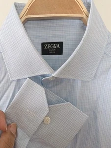 Nuovo! Camicia elegante blu chiaro taglia E 42 Ermenegildo Zegna Su misura 100 Fili - Foto 1 di 4