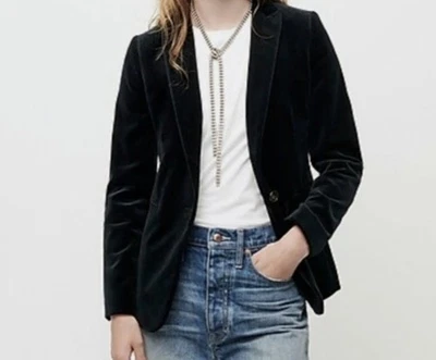 Blazer de terciopelo J.Crew Parke nuevo con etiquetas para mujer talla 14 chaqueta negra Foto 1 de 3