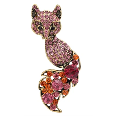 Broche de zorro de otoño vintage brillante estrás oro animal prendedor otoño joyería regalo Foto 1 de 4