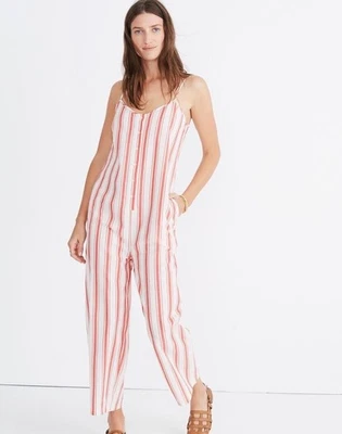 Madewell Jumpsuit Cream Red Striped Cami Lightweight  Cotton Nwt M - Image 1 of 4