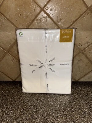 Woolroom 100% Organic Cotton White  King Oxford Style Comforter Cover 102x92 New - Image 1 of 2