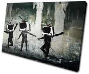 Graffiti Pop TV Heads Banksy Street SINGLE CANVAS WALL ART Picture Print - Picture 1 of 1