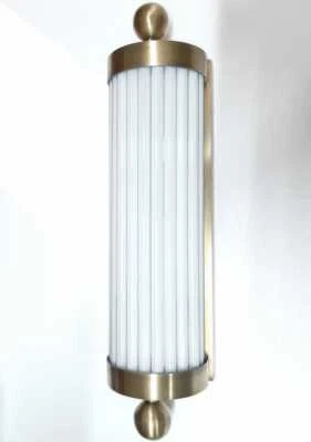 Antique Old Vintage Art Deco Brass & Milk Glass Rod Ship Light Wall Sconces Lamp - Image 1 of 4