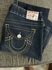 True Religion Women Jeans Size 31 Flared Dark Blue Great Stitching Accent Colors
