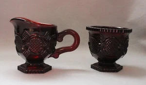 Vintage Avon 1876 Cape Cod Sugar Bowl & Creamer Set Duo Pair Ruby Red Cut Glass - Picture 1 of 18