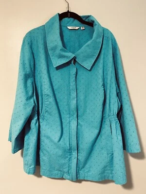 Women's Liz Claiborne Zip Jacket - Plus Size 3X -Elastic Waist-Turquoise cotton - Image 1 of 4