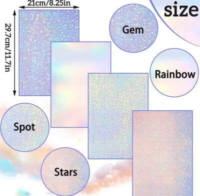 8 Clear Holographic Sheet Laminate A4 Vinyl Overlay Sticker Paper Self Adhesive - Image 1 of 4