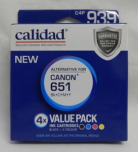 CALIDAD 939 (C4P 939) ALTERNATIVE FOR CANON 651 (BCMY VALUE PACK) - NEW - Picture 1 of 3