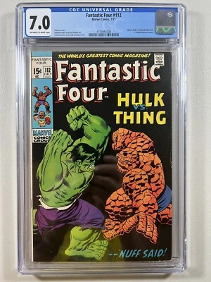 Fantastic Four 112 (Marvel, 1971)  CGC 7.0 OWP-WP  **Hulk vs. The Thing** - Image 1 of 2