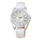 Round Dial Roman Number Adjustable Faux Leather Strap Rhinestone Ladies Watch Ao