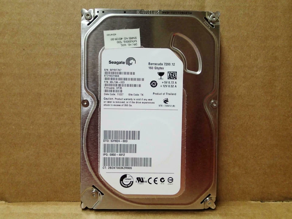 HP 160GB 531624-003 ST3160318AS SEAGATE Barracuda 7200.12 160GB 3.5" - Image 1 of 1