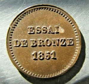 France "Essai de Bronze" 1851 1 Centime module, Ls. Napoleon Bonaparte - Picture 1 of 2