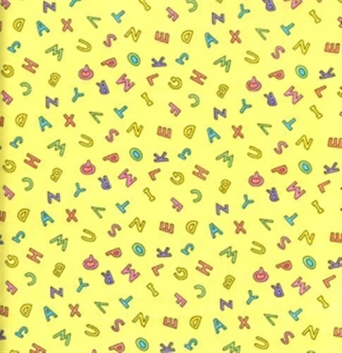 Last 35 Inches ABC's & 123's Small Prints - Color Letters Yellow Cotton Fabric  - Image 1 of 1