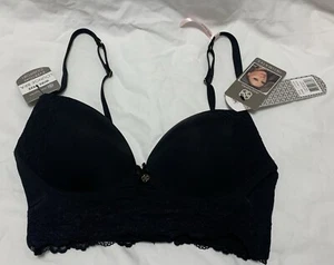 NWT Daisy Fuentes Wire Free Lounge Bra Black DF945 Lace 34 B - Picture 1 of 14