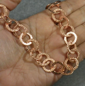 Textured Solid Bright Copper 15mm Round Link Chain Necklace 36" Toggle Clasp - Picture 1 of 4