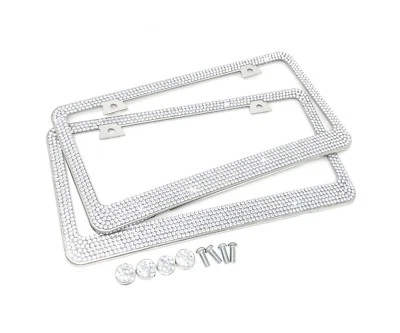 Marco de matrícula de metal cristal premium de 9 filas + tapas gratuitas para NISSAN HYUNDAI X 2 Foto 1 de 4