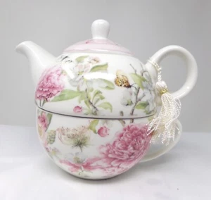 Delton Products 5.8" Porcelain Tea For One, Pink Peony *SKU16-1* - Picture 1 of 6