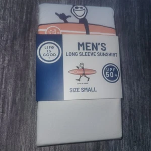Camisa Life Is Good Sun Para Hombre Blanca Manga Larga UPF 50+ Colgar Suelta Tabla de Surf Pequeña - Imagen 1 de 6