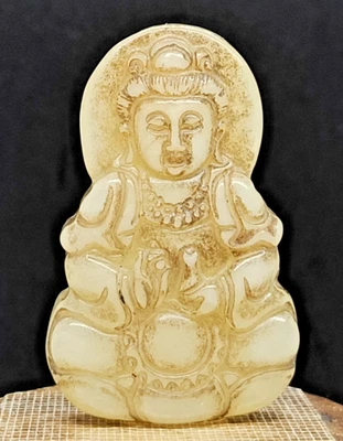 Ancienne statue suspendue de Bouddha céleste jade hetien artisanat chinois - Photo 1/4