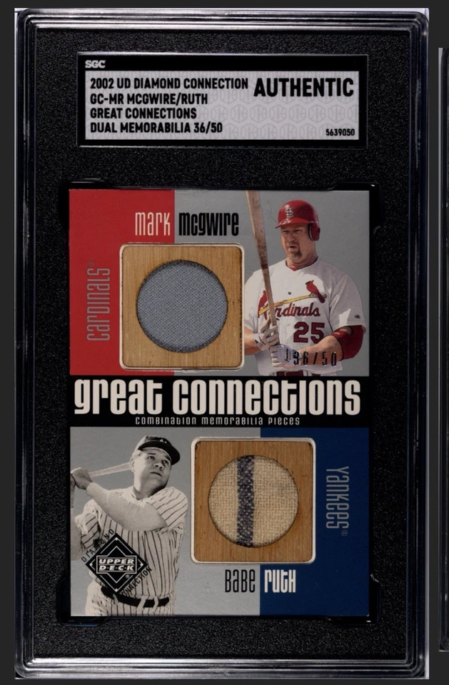 UD Diamond Connection 2002 Babe Ruth/Mark McGwire GU doble bate/camiseta/50 SGC Foto 1 de 2