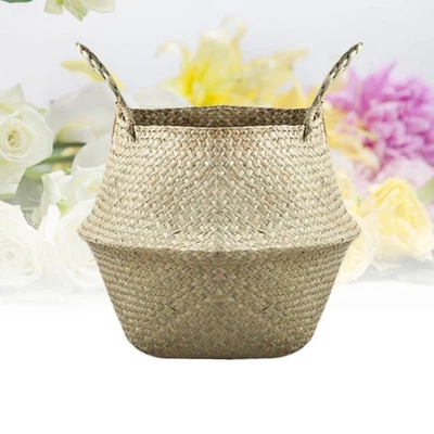  Cestino Vimini Con Manico Cesto Di Portaoggetti Intrecciato Per Fioriera Rattan - Immagine 1 di 4