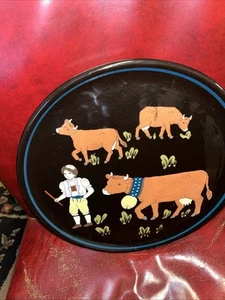 Burkart Handarbeit Swiss Signed Plate Farm Boy And Cows Hand Painted 12”1/2 “ - Picture 1 of 5
