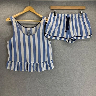 Conjunto de pijama listrado branco azul Jane & Bleecker 2 peças shorts regata tamanho médio - Imagem 1 de 4