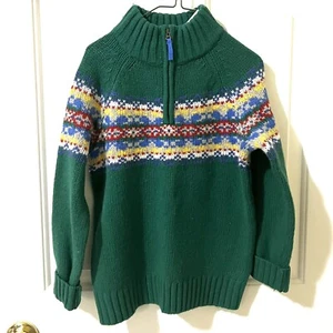 New Biden Kids Unisex Highland Green Fair Isle Wool 1/4 zip Sweater, 8-9 years