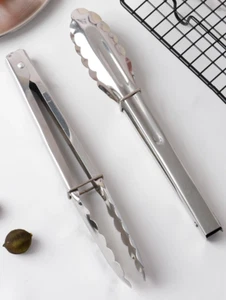 1pc Stainless Steel Non-Slip Food Tongs - Multi-Purpose BBQ & Kitchen Tool - NEW - Picture 1 of 9