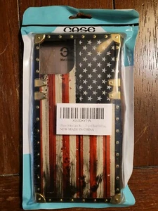 iPhone 14 Max Amerikanische Flagge in Holz Case Hülle mit Messing Ecken und Knöpfen  - Bild 1 von 8