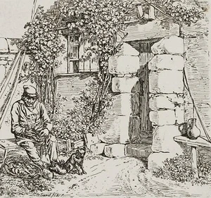 J. ERHARD (1795-1822), Der Alte und sein Hund,  1817, Radierung Personen - Picture 1 of 4