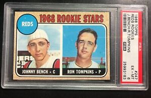 1968 Topps Johnny Bench Ron Tompkins #247 ROOKIE CARD HOF RC PSA 6 Ex-Mt