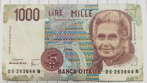 BANCONOTA MILLE 1000 LIRE MONTESSORI RARA 3 OTTOBRE 1990 - Foto 1 di 2