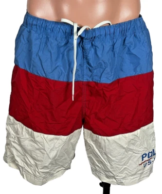 Boardshorts Polo Sport Ralph Lauren Vintage Años 90 y2k Talla L Rojo Blanco Azul Sin Forro Foto 1 de 4