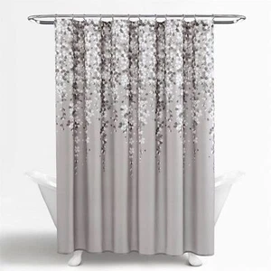 72-inch Grey White Floral Vines and Flowers Shower Curtain - Picture 1 of 3