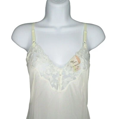 New Vintage Full Length Dress Slip White Nylon Lace Trim Womens XS New Old Stock - Image 1 of 4