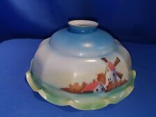 1930s Continental Hand Painted Glass Lamp Shade - Windmill Scene