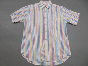 Bullock & Jones Shirt Mens Medium Button Up Multicolor Striped Short Sleeve - Picture 1 of 7