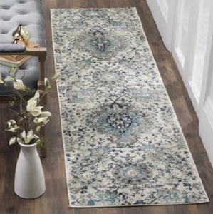 Runner 2' 3" X 12' Area Rug Bohemian Transitional Cream Light Grey Easy Care NEW - Picture 1 of 9