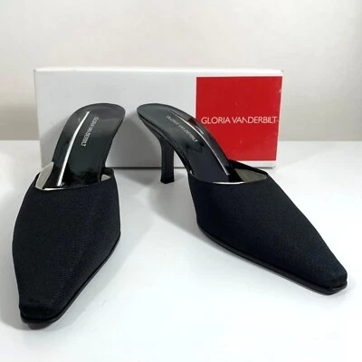 Novo Na Caixa Gloria Vanderbilt Tecido Preto Salto Mules Gradualmente Estilo 8.5M Sapatos Femininos - Imagem 1 de 4