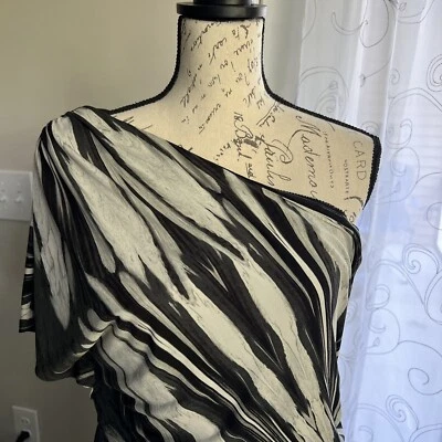 Suzi Chin Maggy Boutique Black Gray One Shoulder Dress Rouched 16 - Image 1 of 4