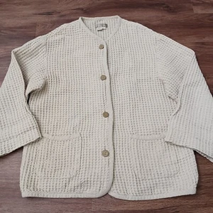 Vintage The Territory Ahead Linen Blend Cardigan Sweater Women Medium Beige - Imagen 1 de 4