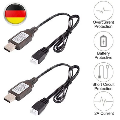 2 Stücke USB Ladegerät Kabel 1A für 2S 7,4V LiPo Akku RC Quadcopter FPV Drohne - Bild 1 von 4