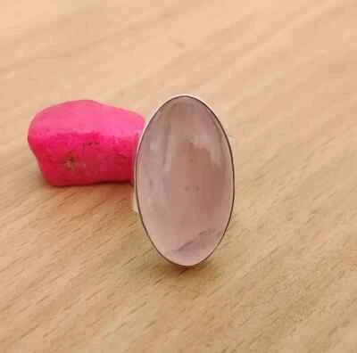 Rose Quartz Gemstone 925 Sterling Silver Handmade Gorgeous Ring All Size MK* - Image 1 of 4