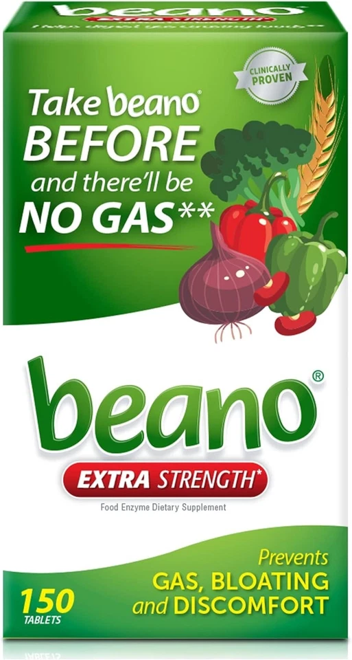Beano Food Enzyme Supplement Prevents Gas Relief 150 Tablets
