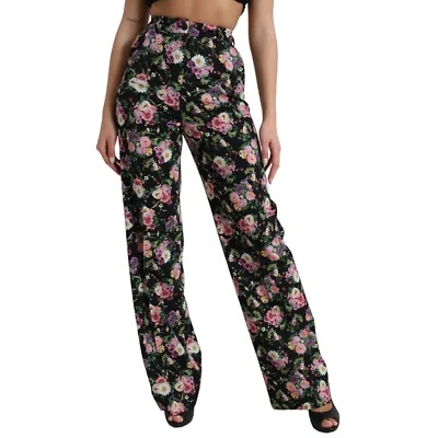 Pantalones DOLCE & GABBANA Negro Floral Lana Cintura Alta Pierna Ancha IT40/US6/S 900usd Foto 1 de 4